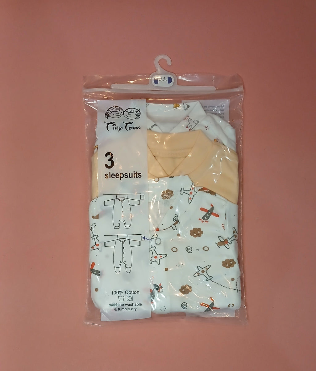 Tiny Toon Baby Sleepsuits with Booties (Pack of 3)