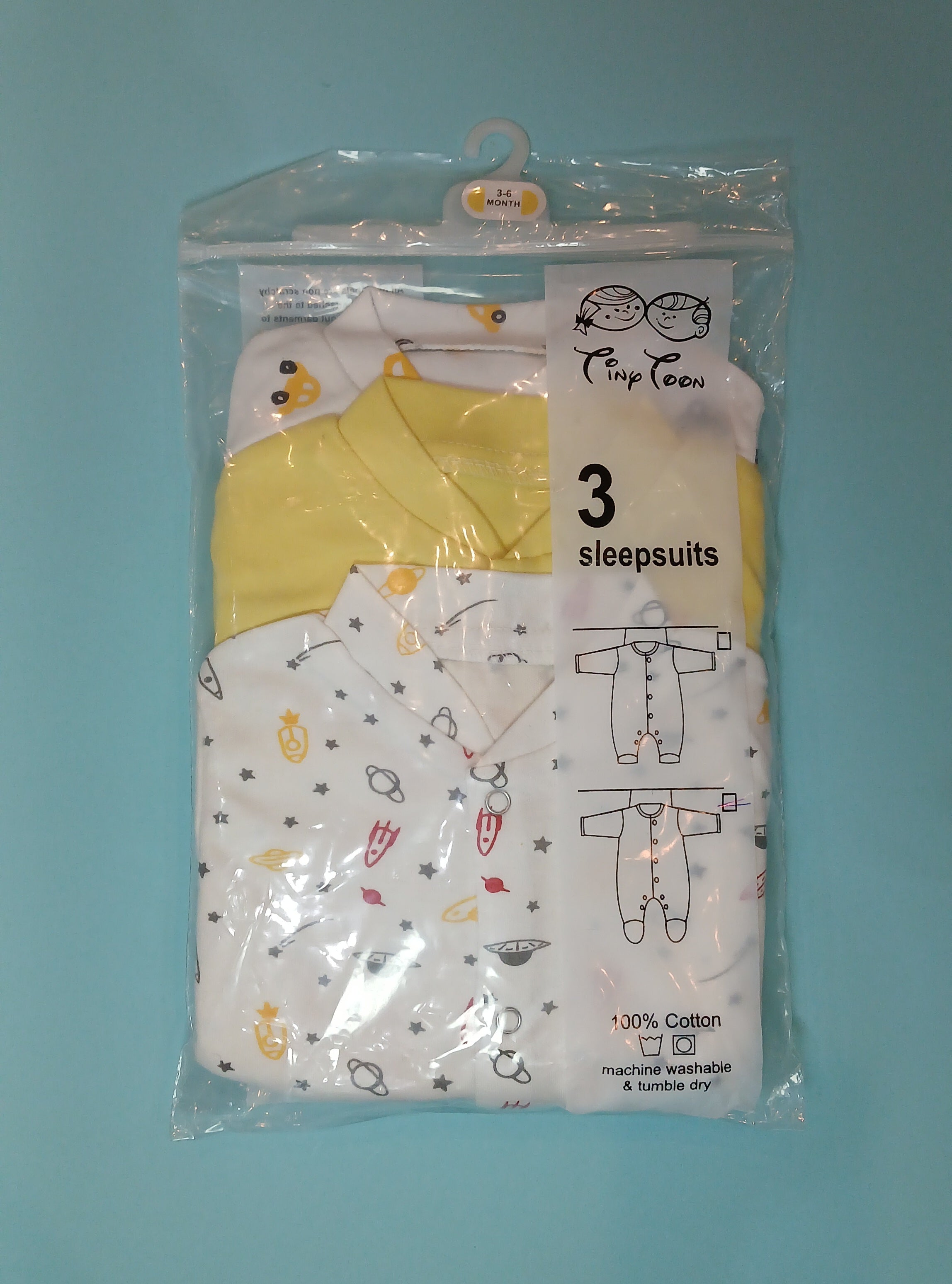 Tiny Toon Baby Sleepsuits with Booties (Pack of 3)