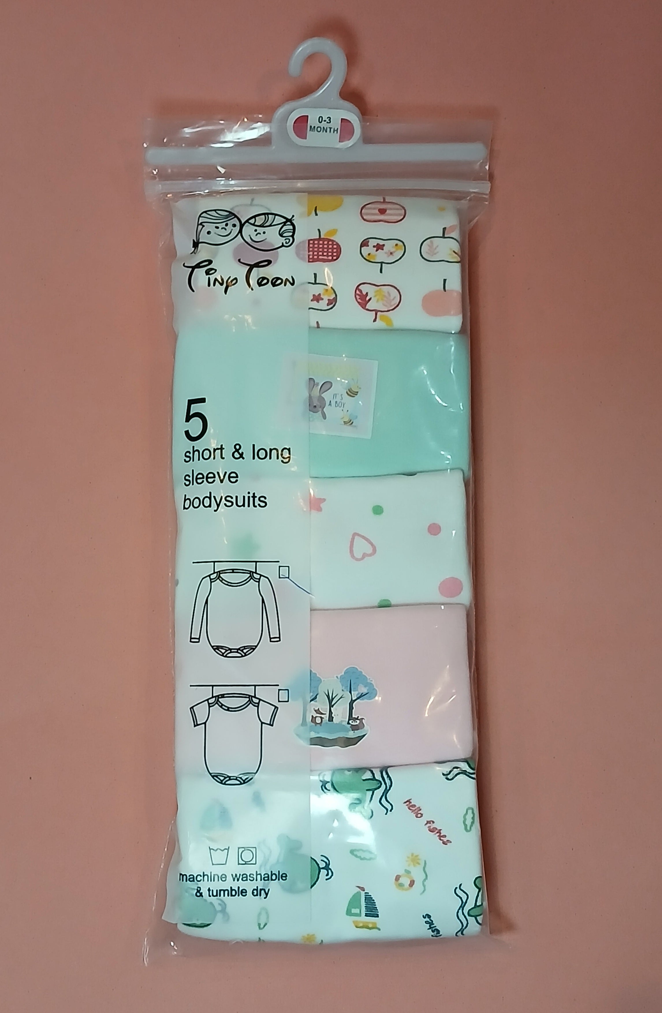 Tiny Toon Baby Bodysuits – Soft Cotton Essentials (Pack of 5 | 0–3 Months)