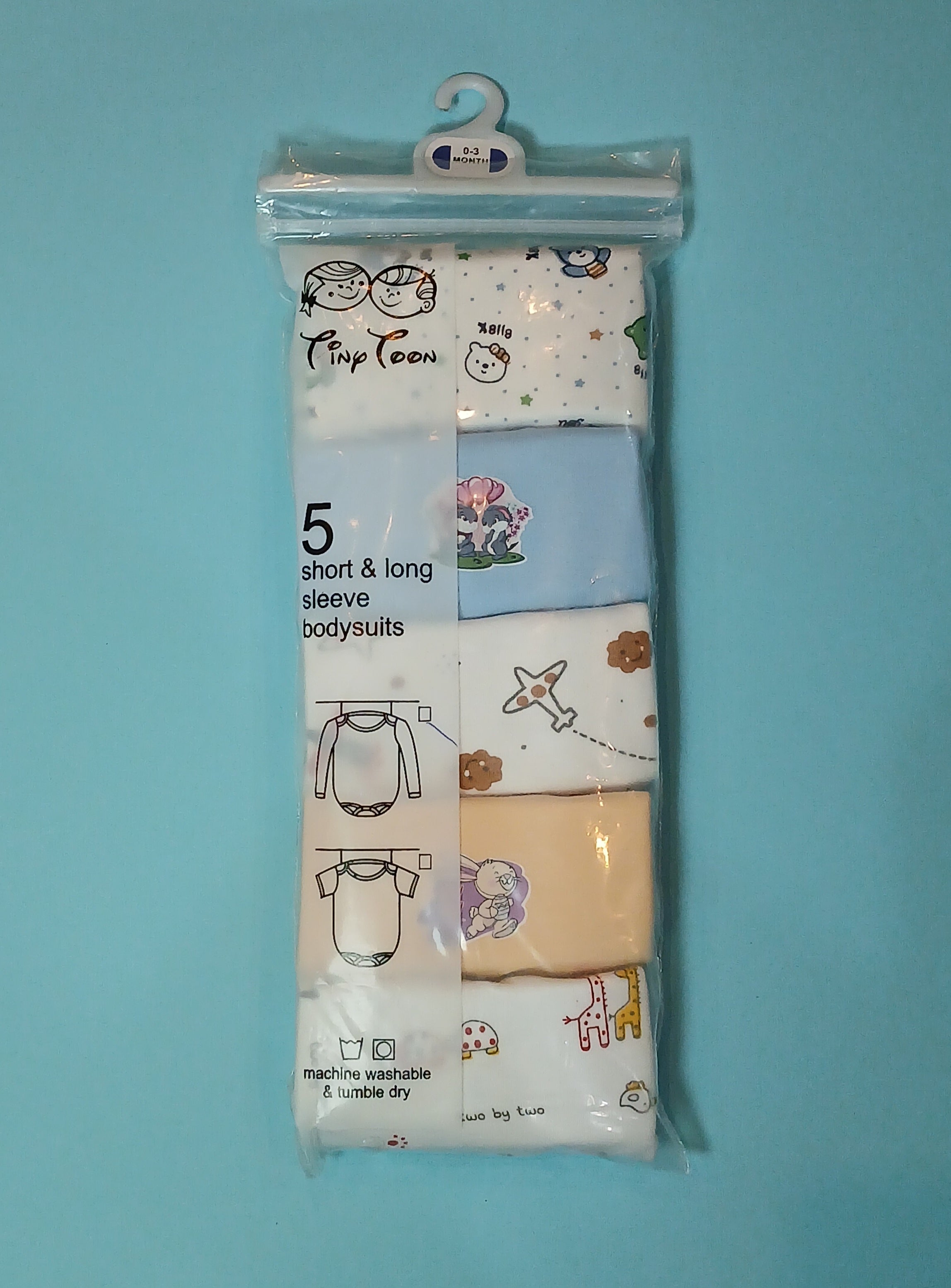 Tiny Toon Baby Bodysuits – Soft Cotton Essentials (Pack of 5 | 0–3 Months)