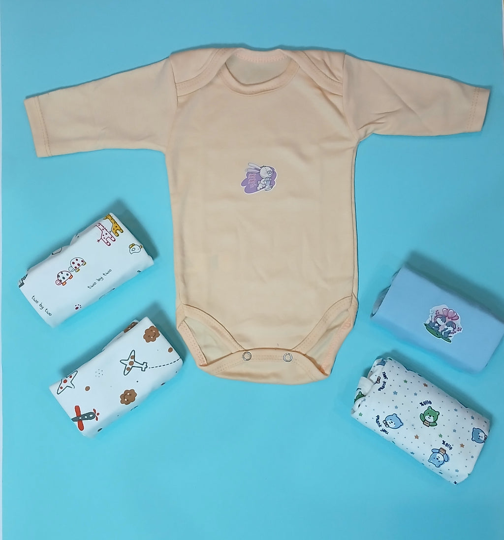 Tiny Toon Baby Bodysuits – Soft Cotton Essentials (Pack of 5 | 0–3 Months)