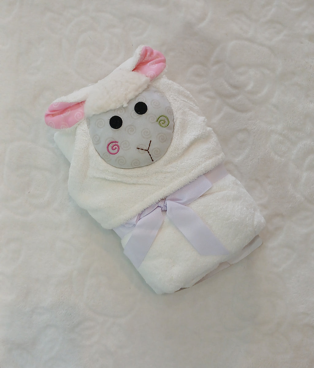 Imported Baby Hooded Bath Towel – Plush Lamb Design (White & Pink)