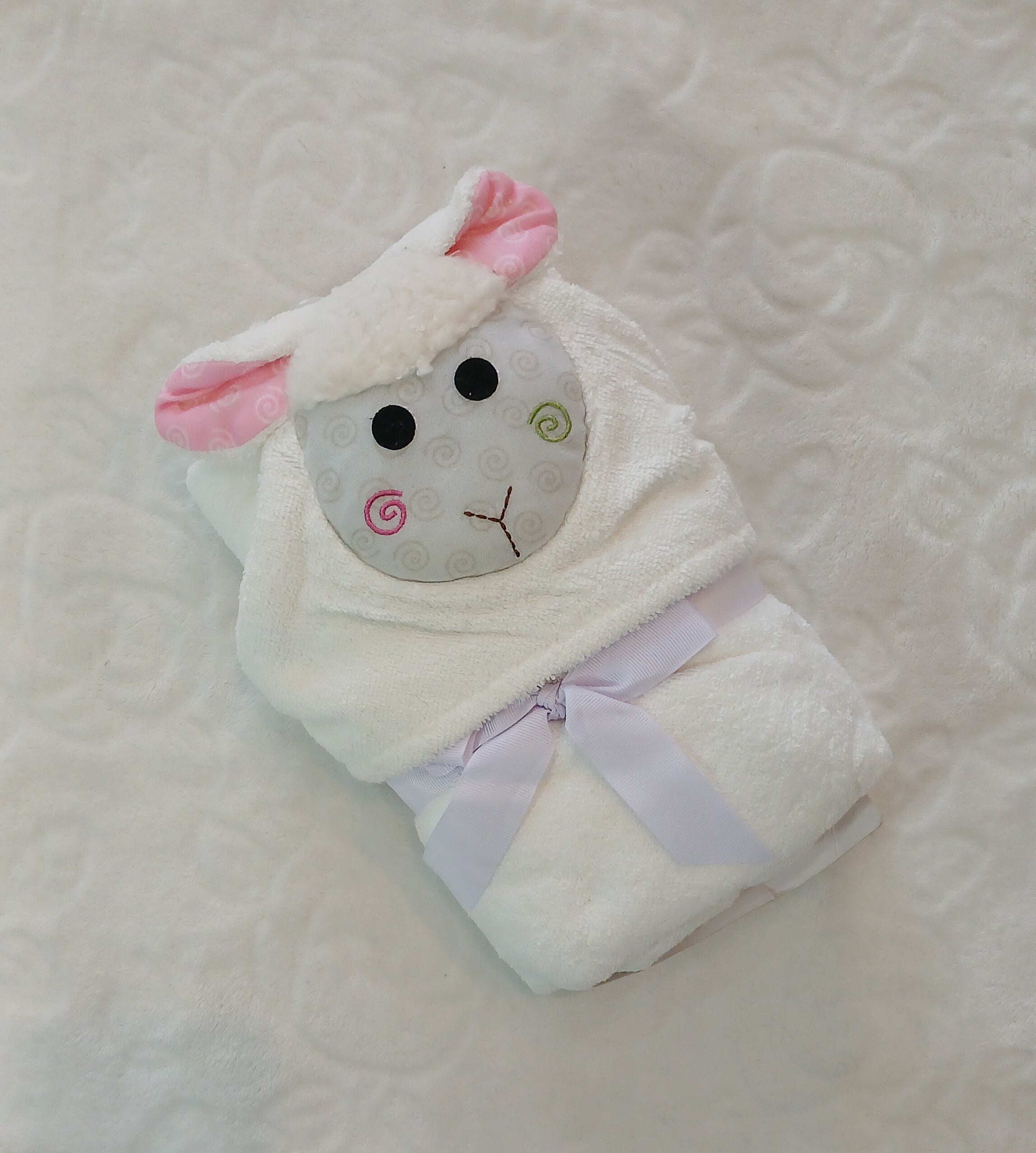 Imported Baby Hooded Bath Towel – Plush Lamb Design (White & Pink)