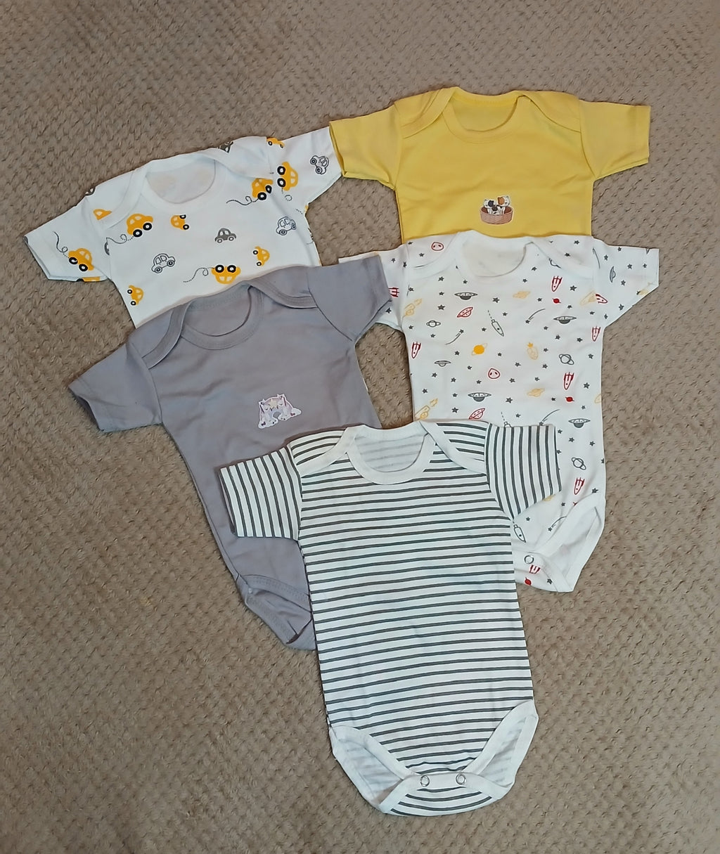 5-Pack Short Sleeve Baby Bodysuits – Assorted Prints