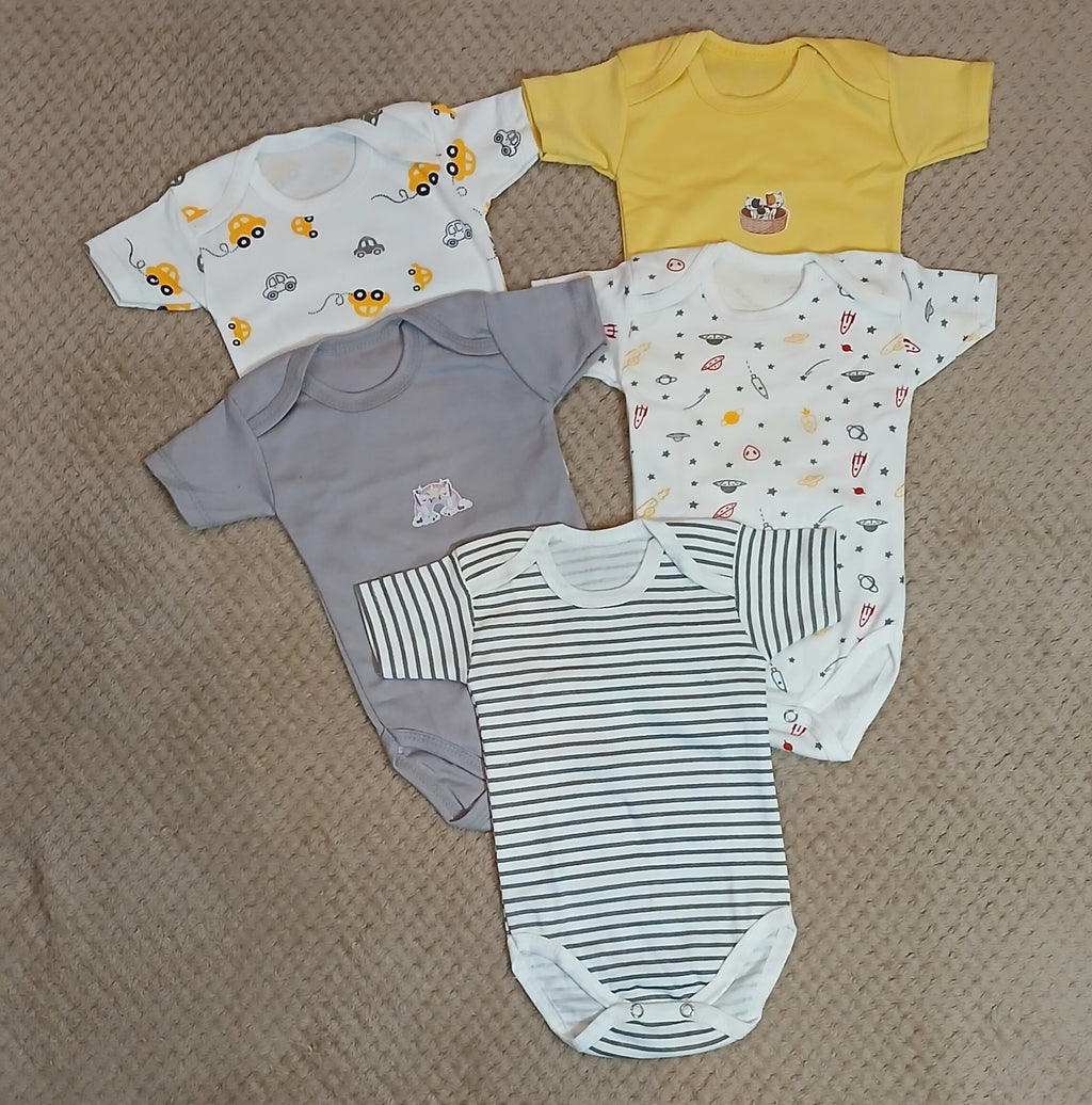 5-Pack Short Sleeve Baby Bodysuits – Assorted Prints