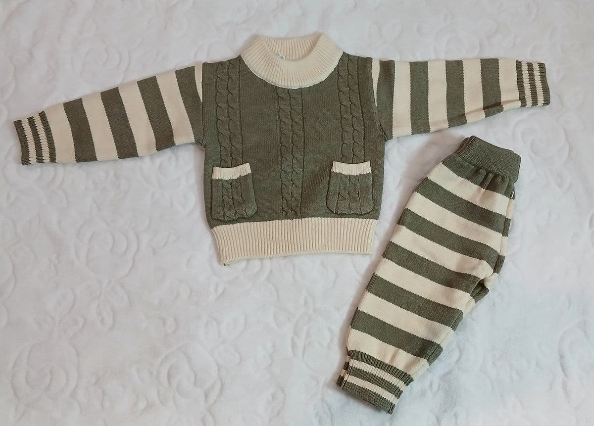 Olive Green and Cream Knitted Set