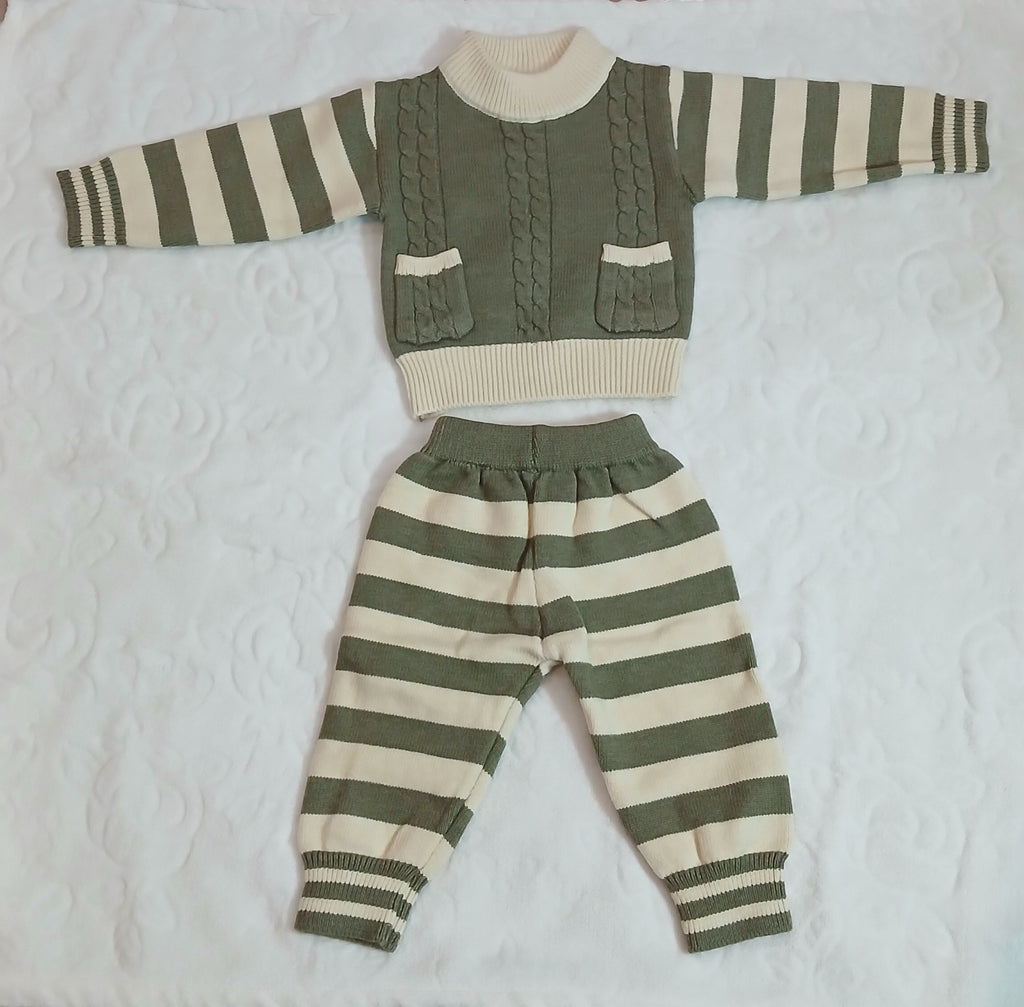Olive Green and Cream Knitted Set