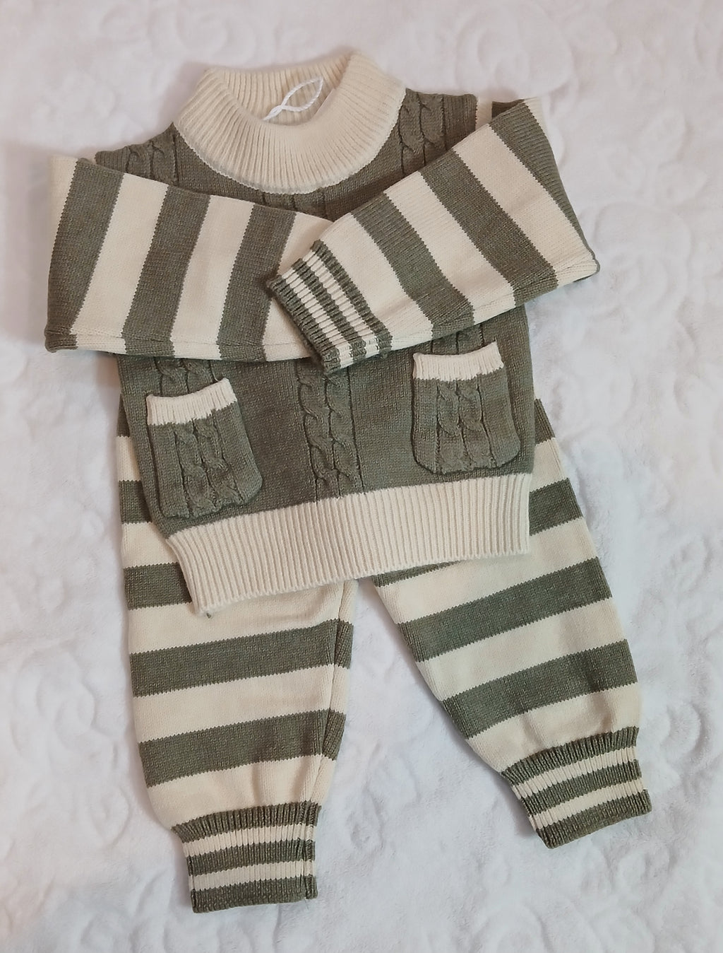 Olive Green and Cream Knitted Set