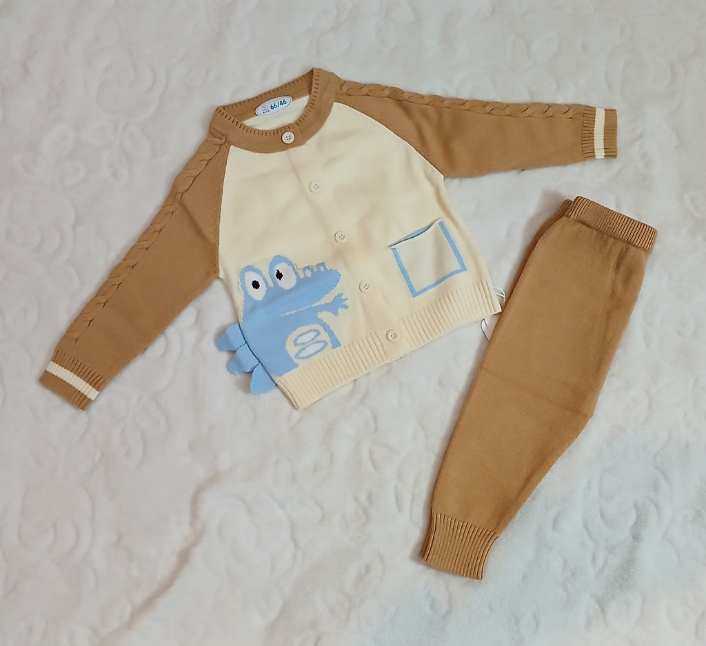 Beige and Cream knitted Cardigan Style Set