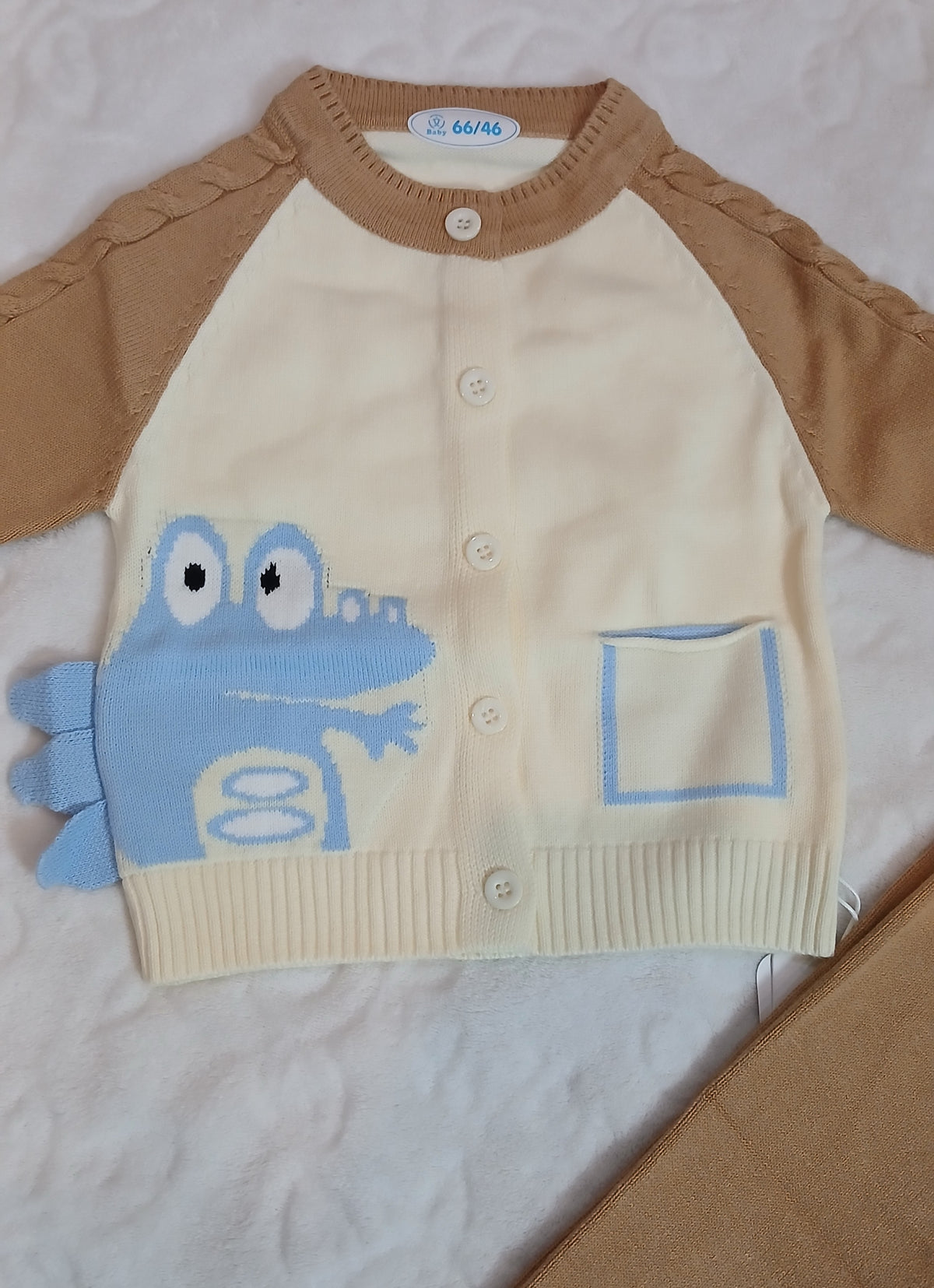 Beige and Cream knitted Cardigan Style Set