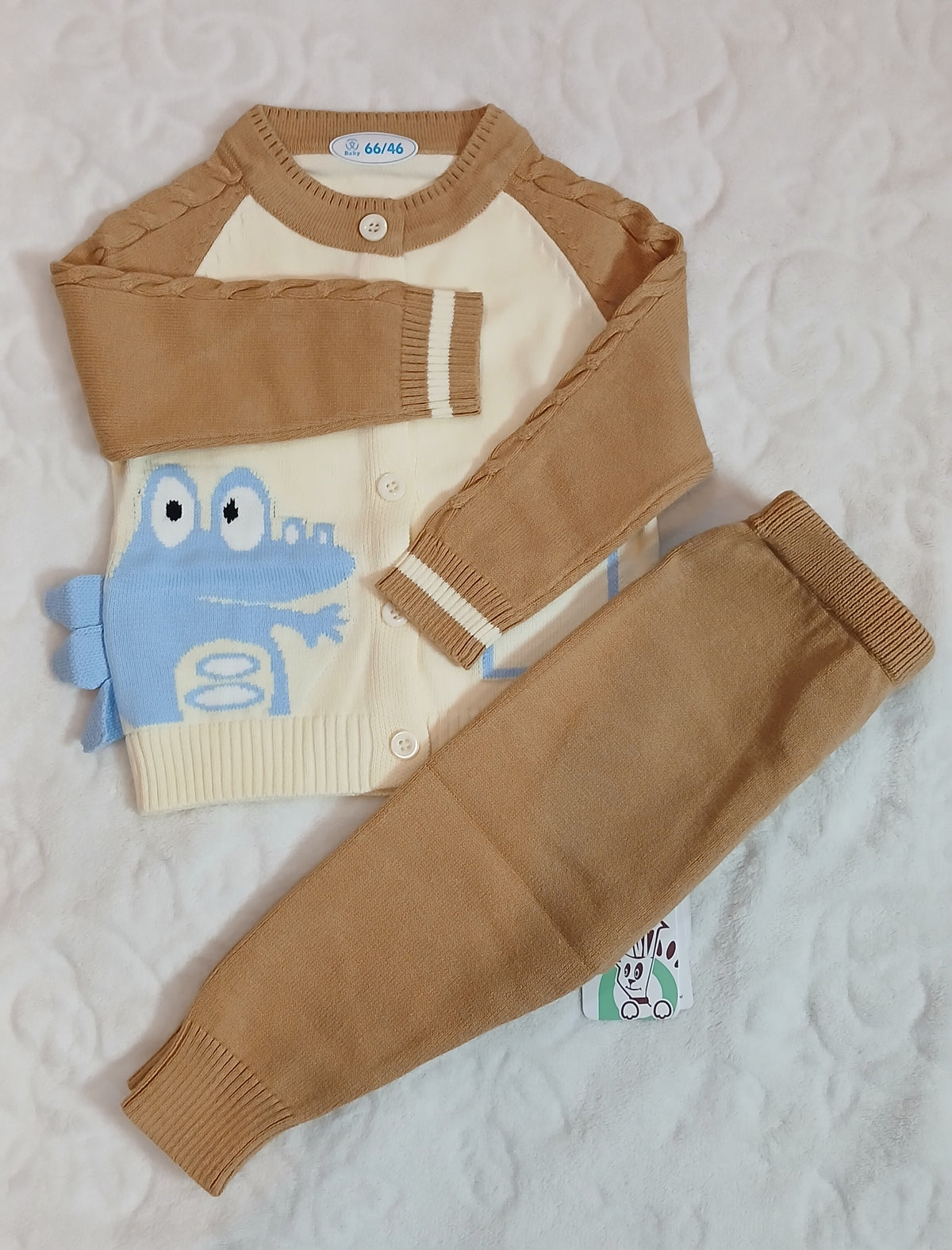 Beige and Cream knitted Cardigan Style Set