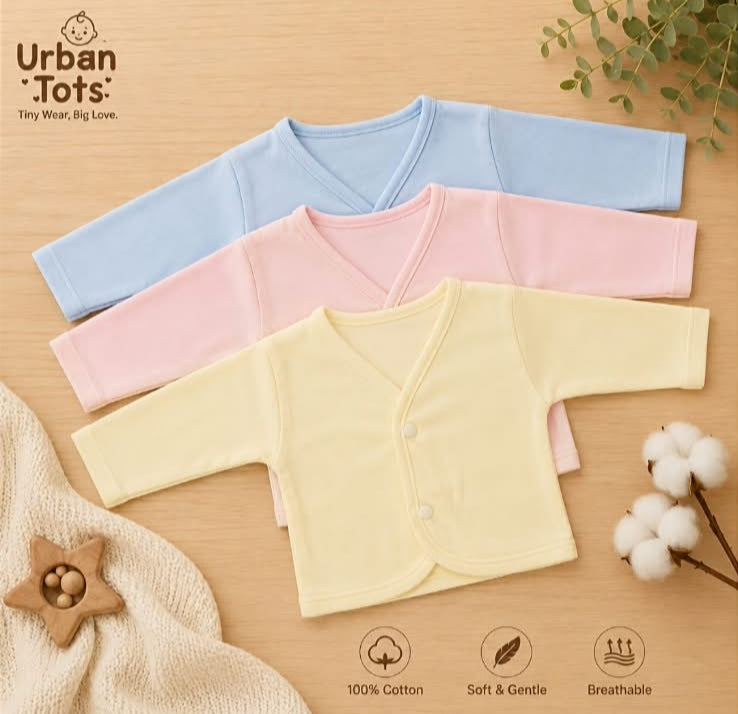 Baby Cotton Vest Full Sleeves Colored 0-3 Months (Size Small)