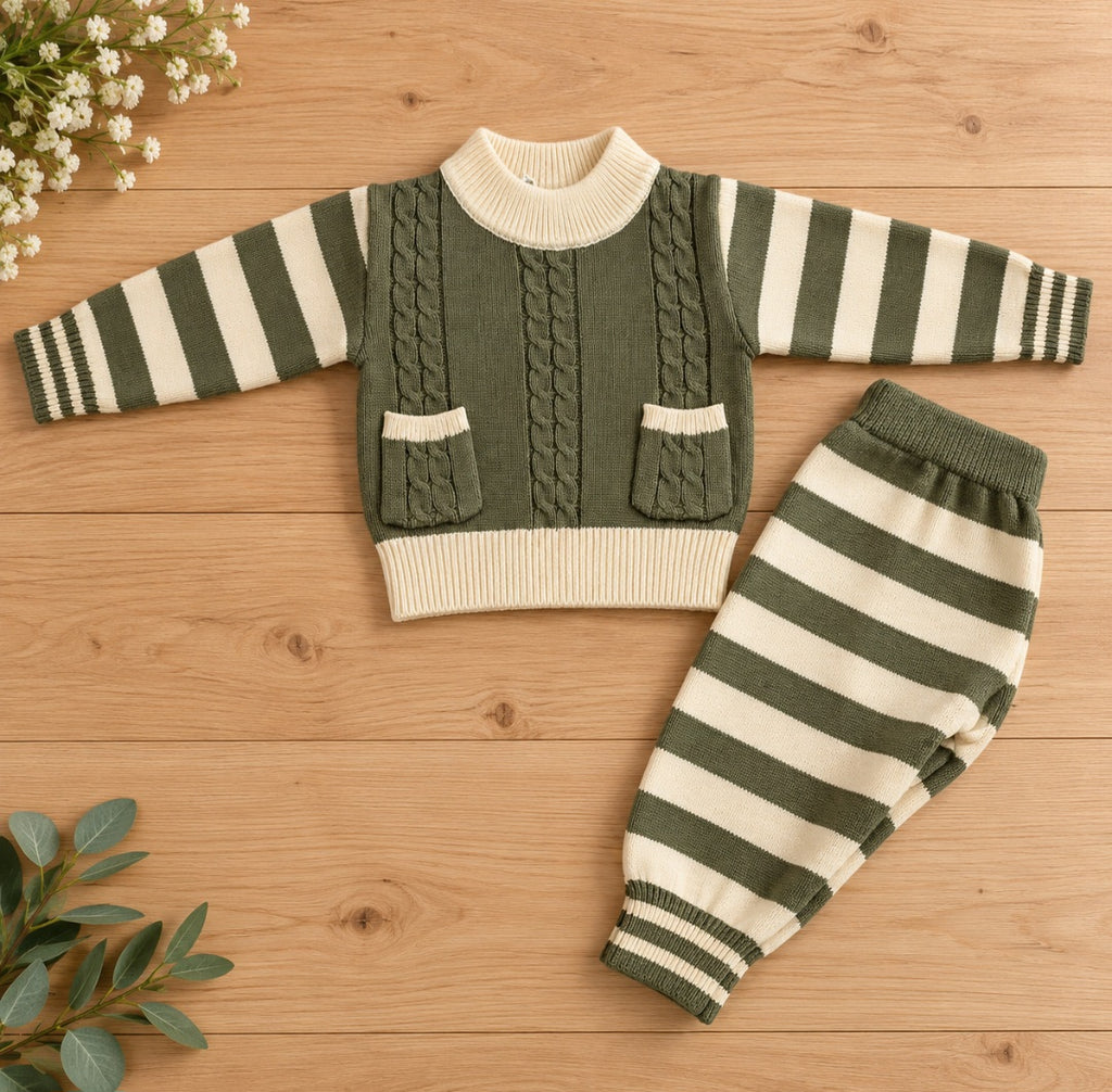 Olive Green and Cream Knitted Set