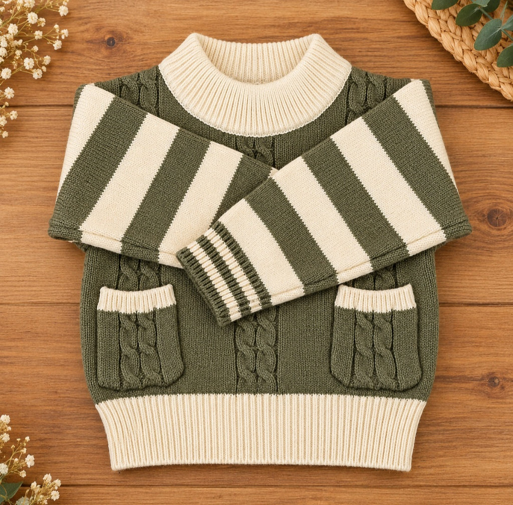Olive Green and Cream Knitted Set