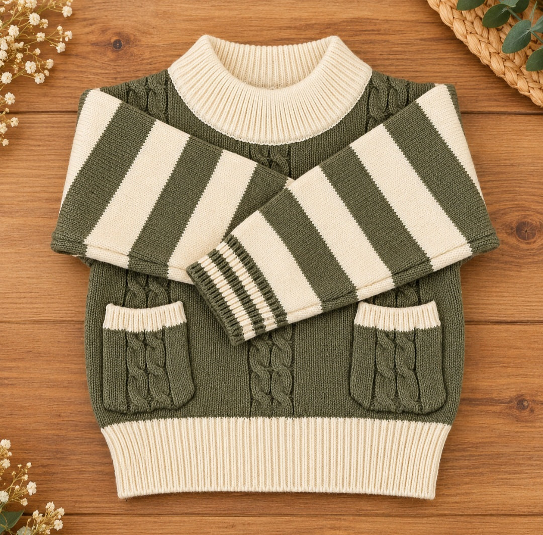 Olive Green and Cream Knitted Set