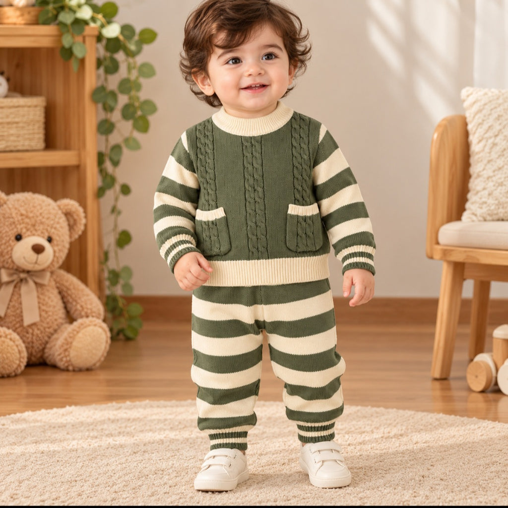 Olive Green and Cream Knitted Set