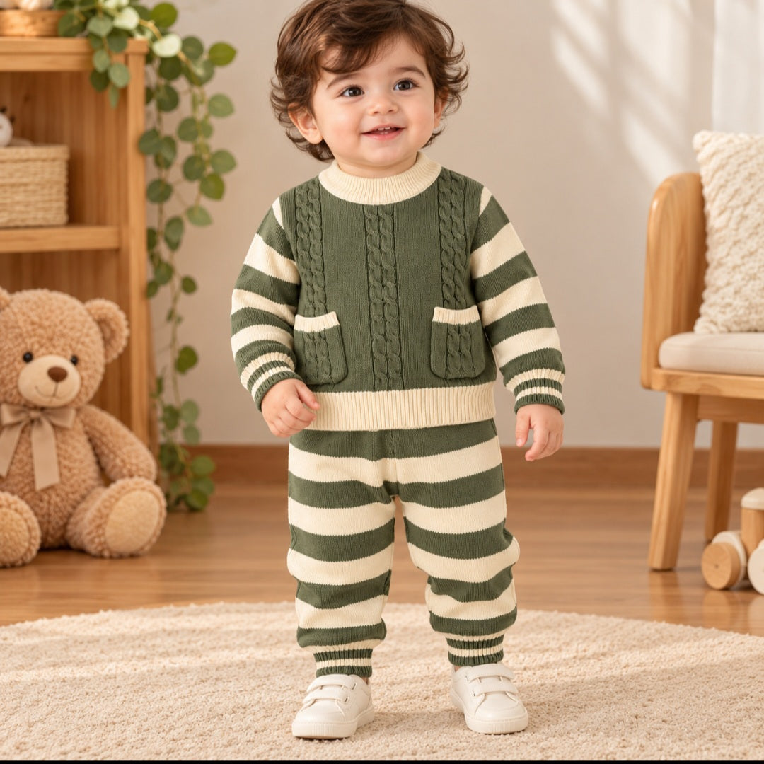 Olive Green and Cream Knitted Set