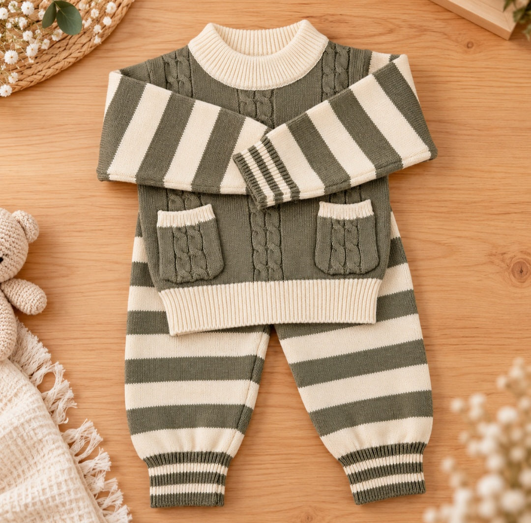 Olive Green and Cream Knitted Set