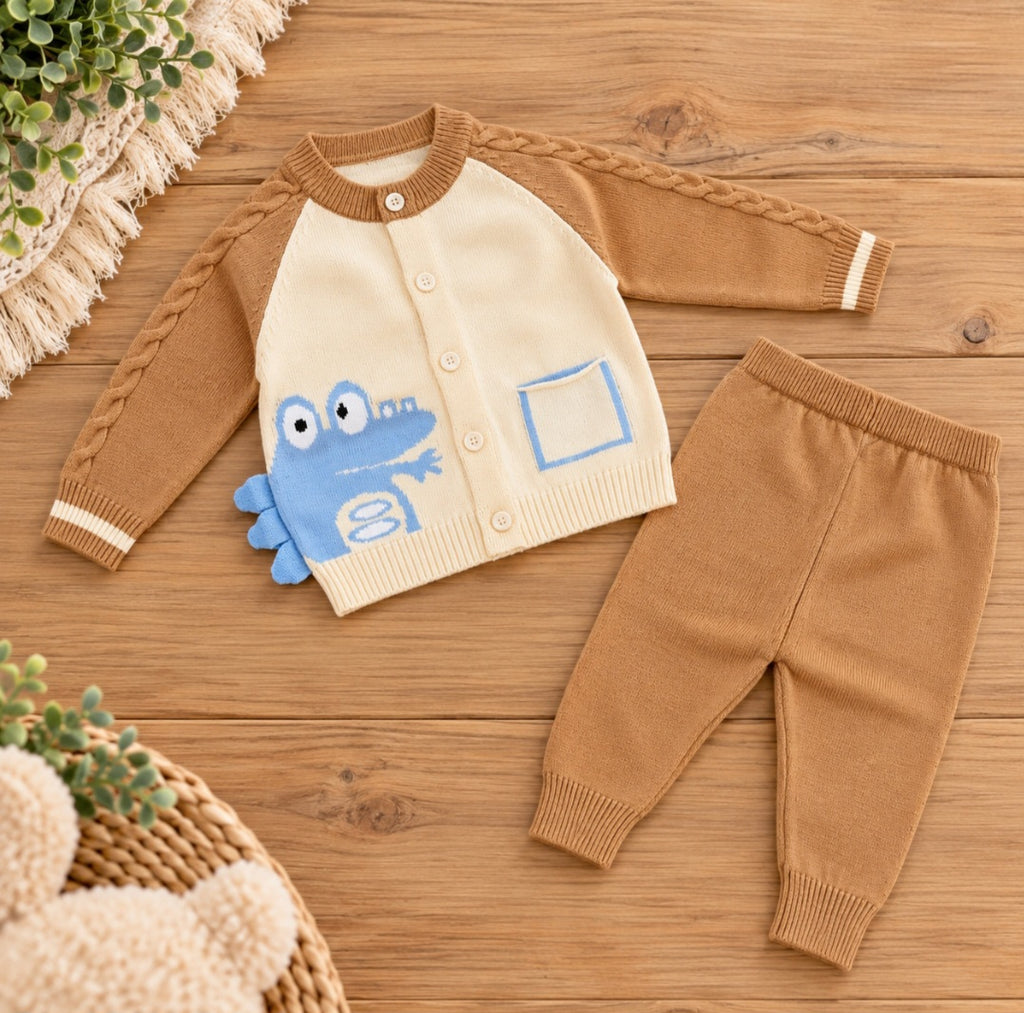 Beige and Cream knitted Cardigan Style Set
