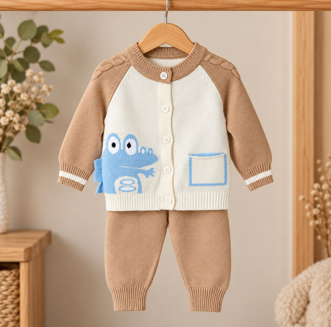 Beige and Cream knitted Cardigan Style Set