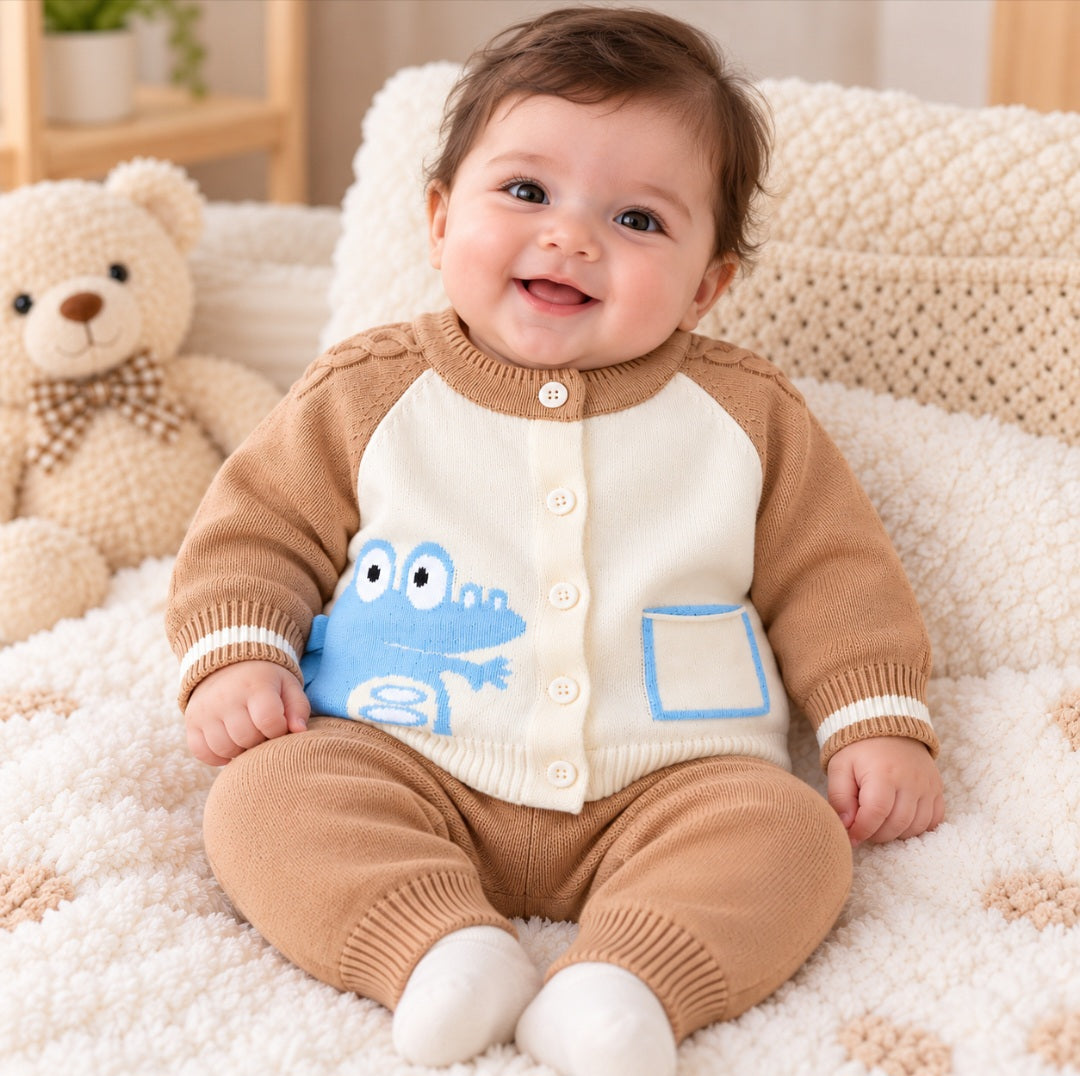 Beige and Cream knitted Cardigan Style Set