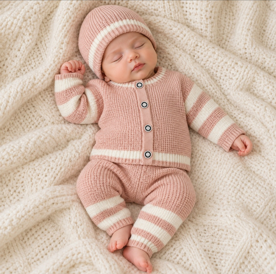 Knitted Baby Set with Cap (6 Colors)
